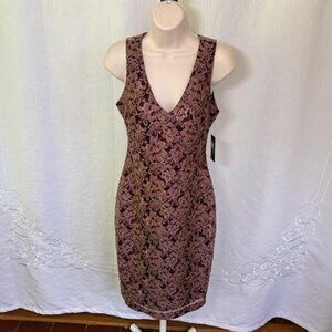 Guess Los Angeles Burgandy/Metallic Gold Low Back Cocktail Dress size 2